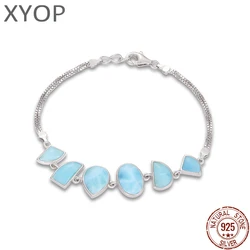 Jewelry Charm 925 Sterling Silver Geometrical Larimar Woman Bangle New 2021 Wholesale Fashion For Party TRENDY Bracelet Gift