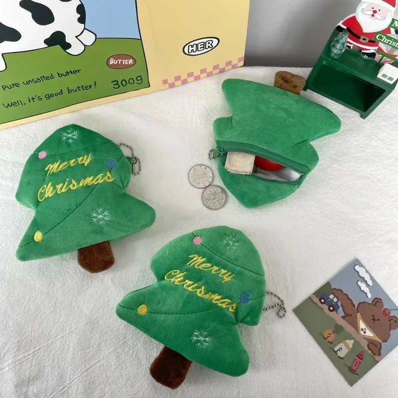Schattige pluche portemonnee cartoon kerstboom muntzak rits portemonnee USB bedrade headset mini sleuteltas kinderverjaardagscadeau