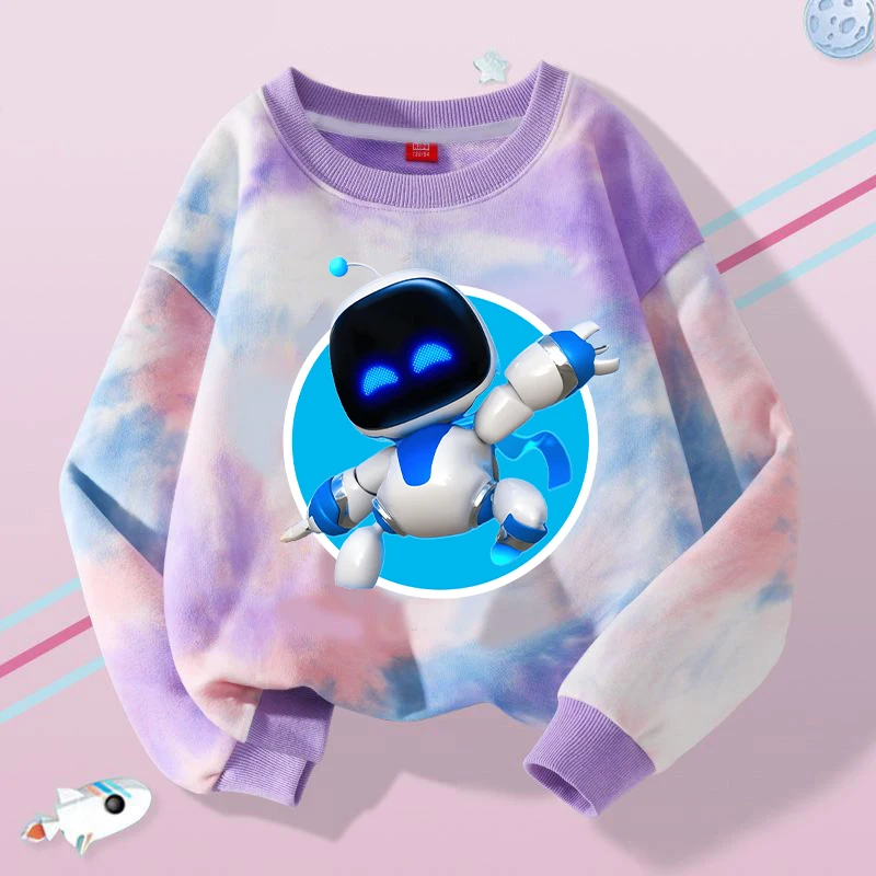 New Astro Bot Children Hoodies Kawaii Cartoon Game Figure Printed Sweatshirt Kids Casual Sports Tops 2024 Autumn Boys Clothes