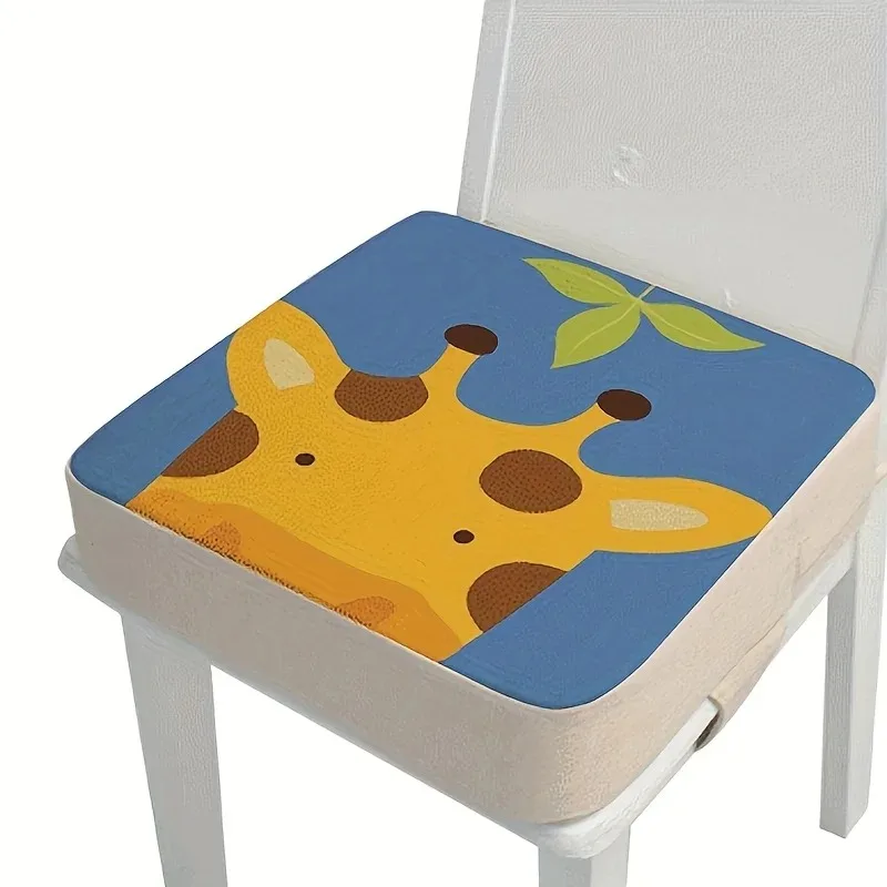 Giraffe Cartoon Print Height Boost Seat Cushion Zippered Cover Washable All Season Pad For Dining Desk Chair Indoor Sitting Use