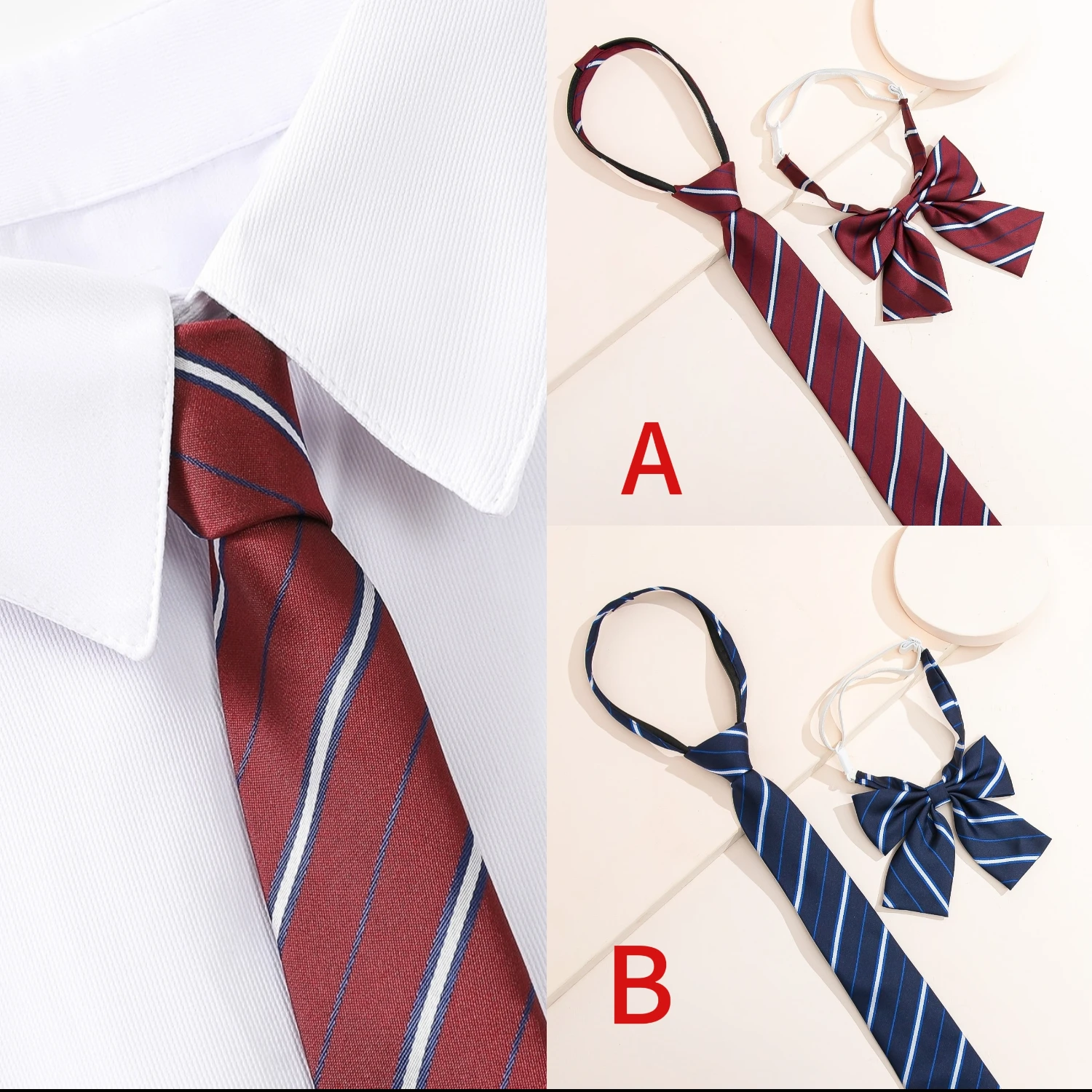 Handcrafted JK-style Striped Necktie & Bow Tie - Youthful School Uniform Accessory