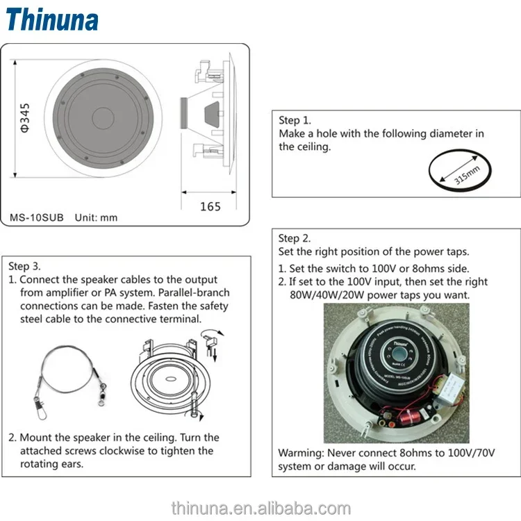 2025 Thinuna MS-10SUB-L II PA نظام مضخم الصوت 10 بوصة السلبي 240 واط باس ثابت المقاومة السقف الفرعية مكبر الصوت المتكلم #6