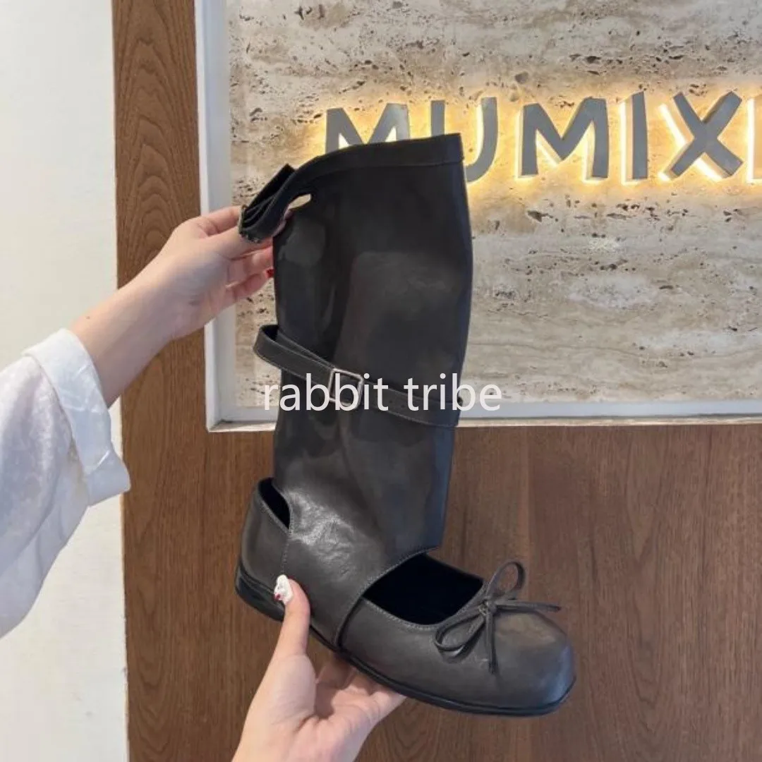 

Fashion Cool Boots for Women Summer Hollow Out Breathable Denim Pile Up Pants Boots Bow Ballet Style Flat Soled Single Shoes