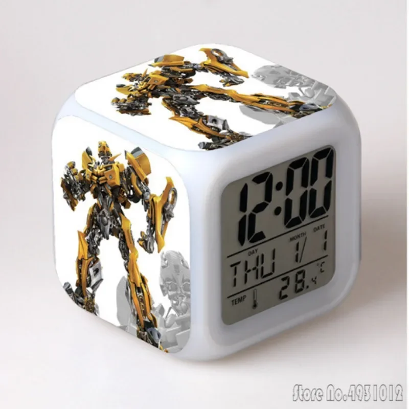 Anime T-Transformers-Armada Cartoon Alarm Clock Creative Student 8x8x8cm LED Cube with Colorful Light Display Time Week Month