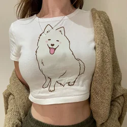 Samoyed cyber y2k hippie  fairycore crop top girl 2000s goth korean fashion cute t-shirts