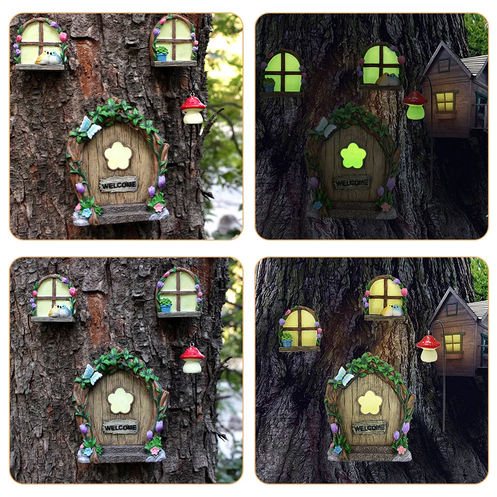 

1Set Night Glow Resin Mini Window Door Decoration Outdoor Fairy Garden Scene Adornment Fairy Door and Window Craft Ornaments