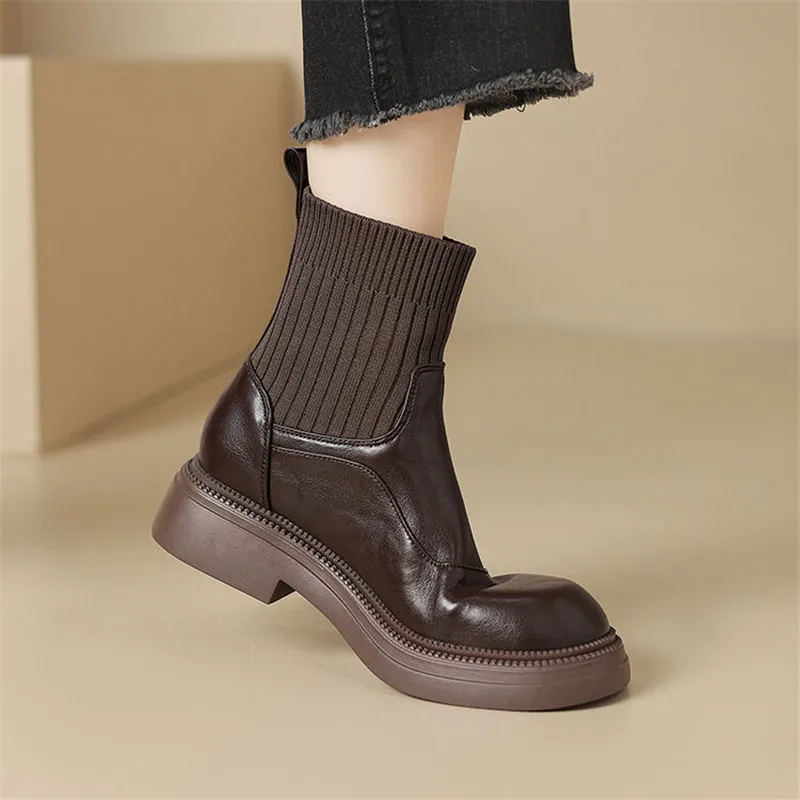 New Autumn Winter Women Boot Shoes for Women Round Toe Platform Short Boots Fashion Boots Chunky Heel Boots Handmade Size 34-43