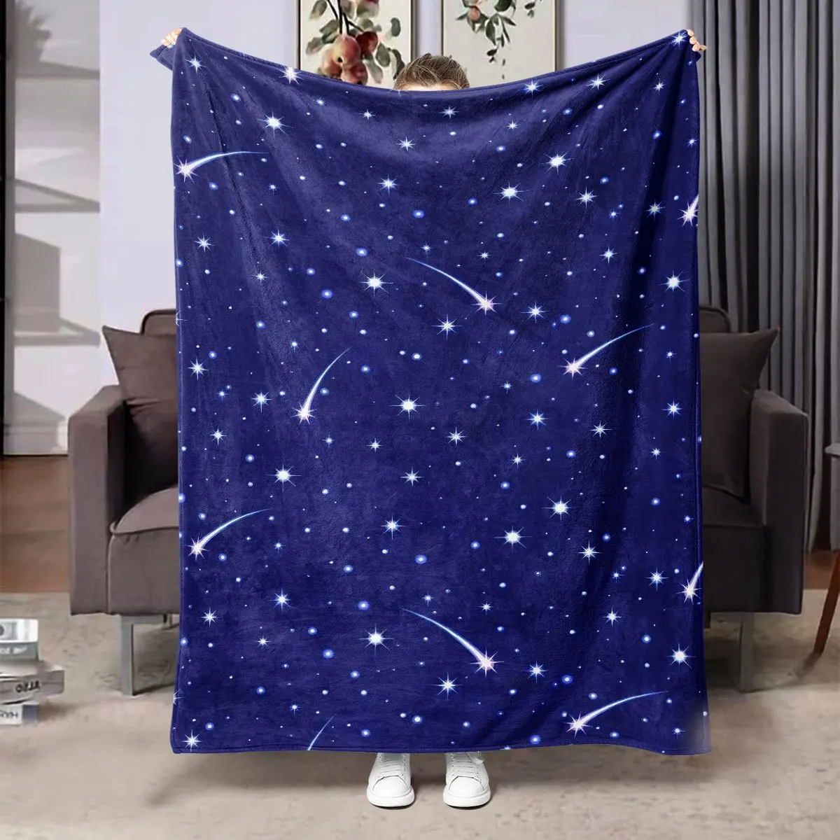 1 manta de franela cómoda con cielo estrellado azul, manta para siesta, ultra suave, cálida y versátil para sofá, cama, coche, oficina, Camping,