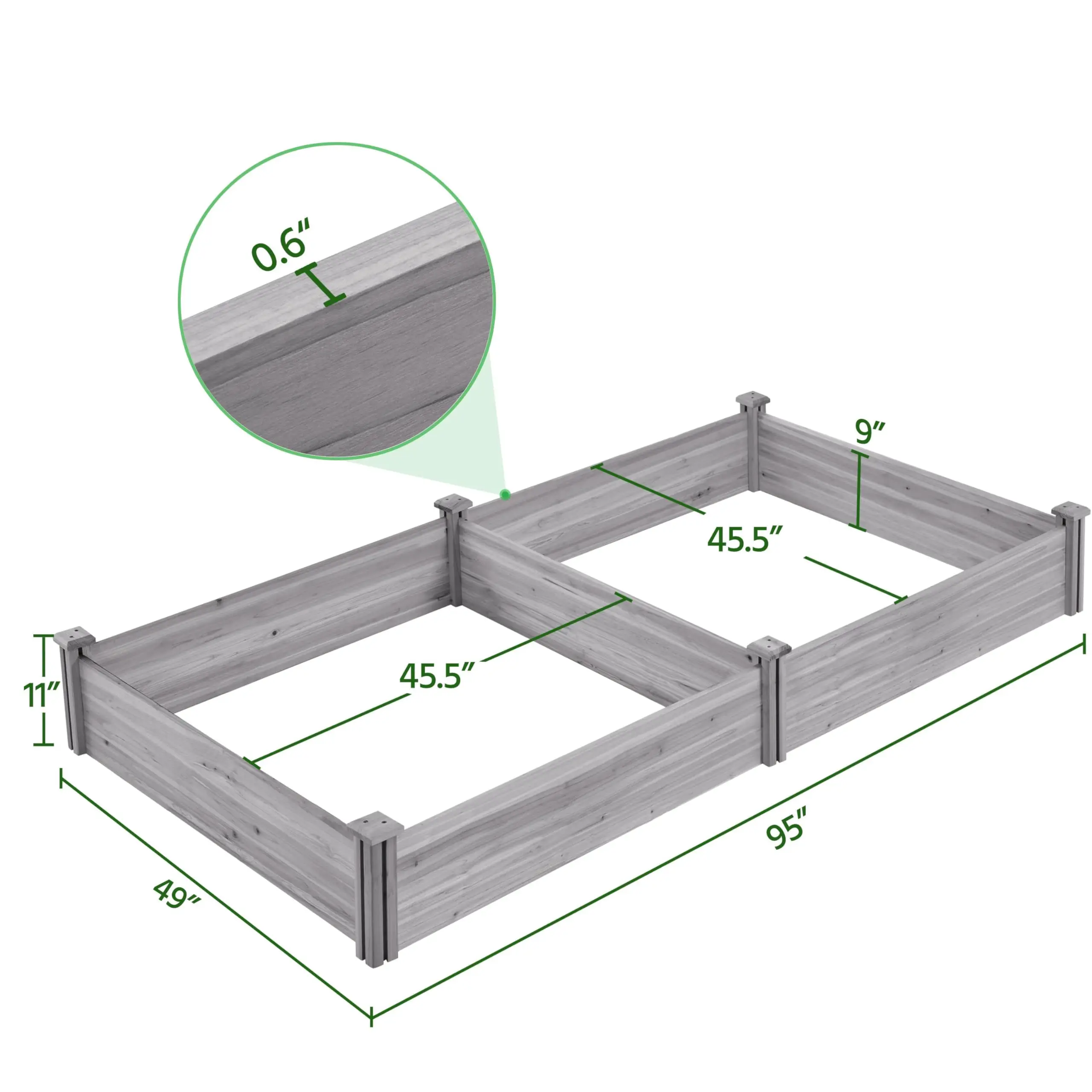 Wooden Raised Garden Bed, 8×4ft Divisible Elevated Planter Box, 93 x 48 x 10in, Gray
