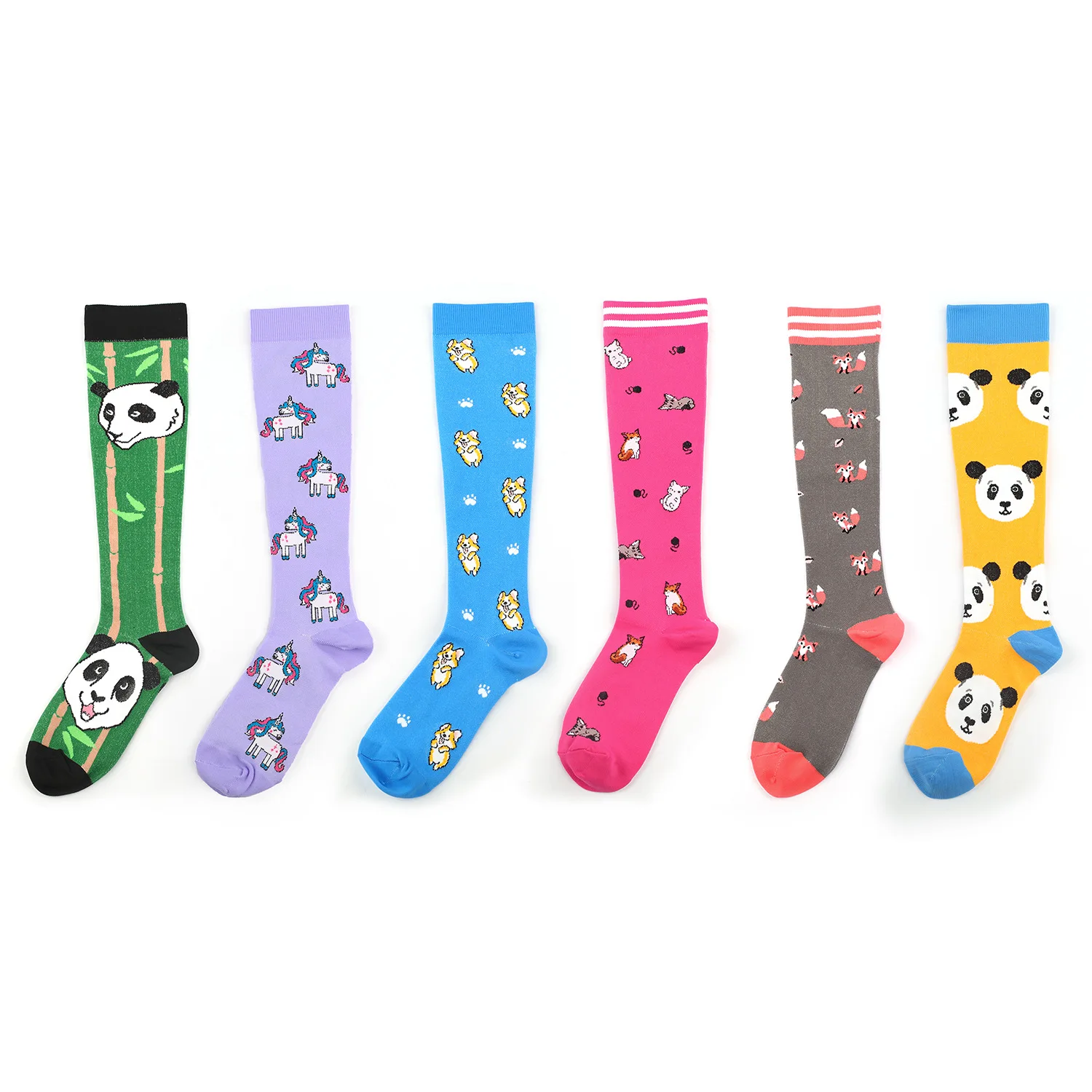 Male Female Compression Socks Nurse Cartoon Panda Unicorn Fox Dog Jacquard Tight Socks Outdoor Running Football Hiking Bicycle