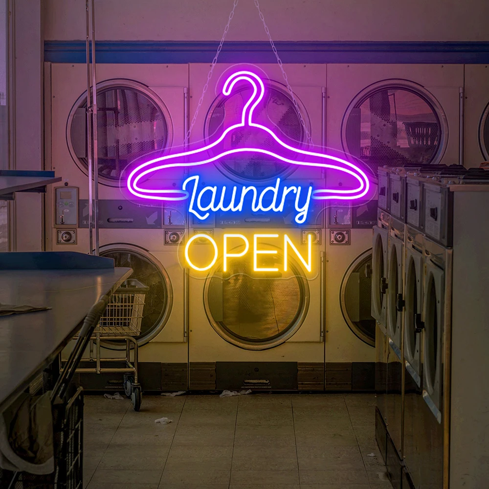 Laundry Open Neon Sign Custom Neon Sign for Clothes Shop Laundry Wall Decor Led Neon Light Business Logo Welcome Decoration