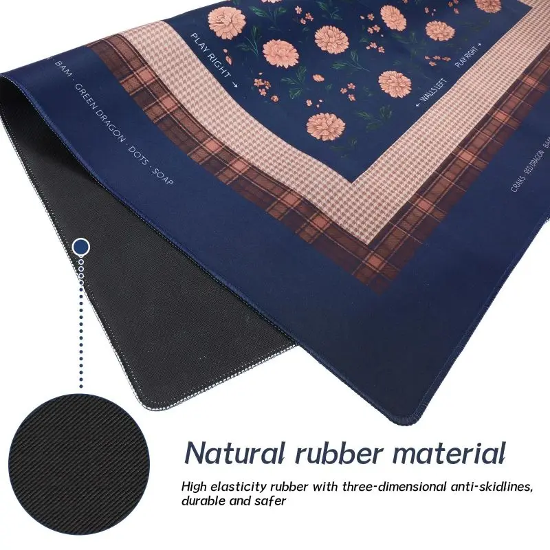 VIKAMA Dark Blue Peony Mahjong Mat Non Slip Silent Rubber Foldable Waterproof American Mah Jongg Game Pad Home Party