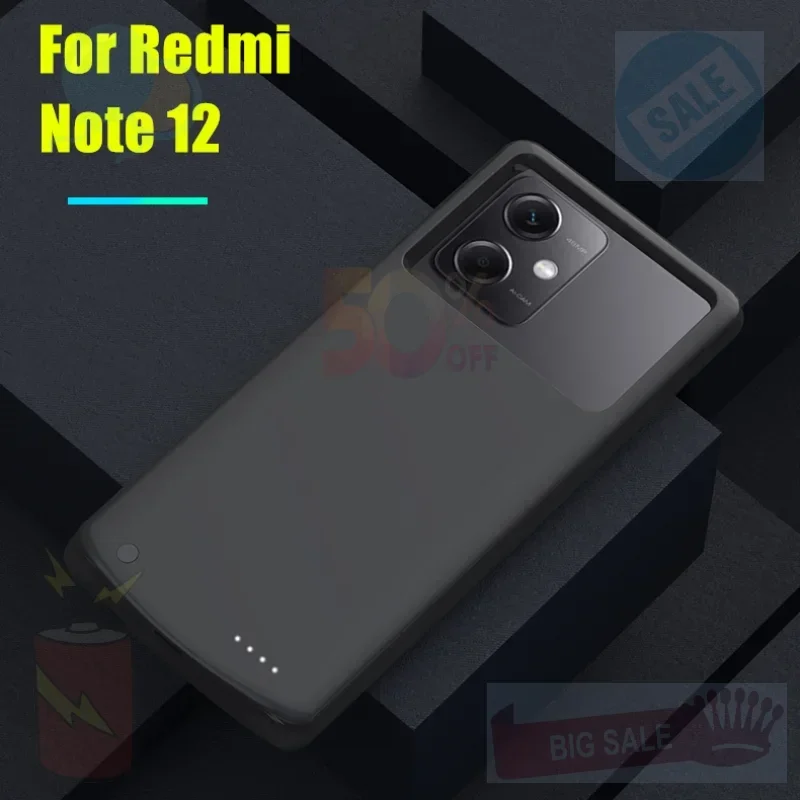 Power Case for Xiaomi Redmi Note 12 Pro External Smart Battery Charger Case Power Bank Cover for Redmi Note 12 Powerbank Case