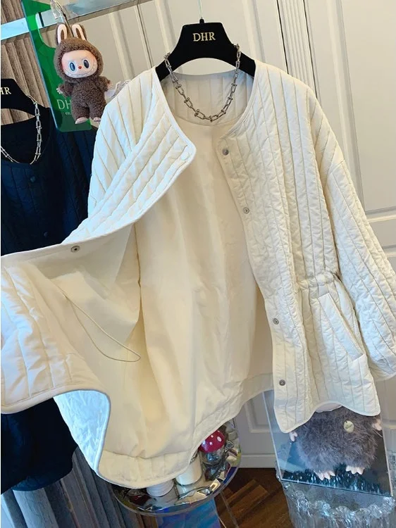 エレラウンドネイダウンジャエットルーズカジュアルラージバージョンコットンコートレディースニュースタイルファッショナブル快適ロングスリーブ...