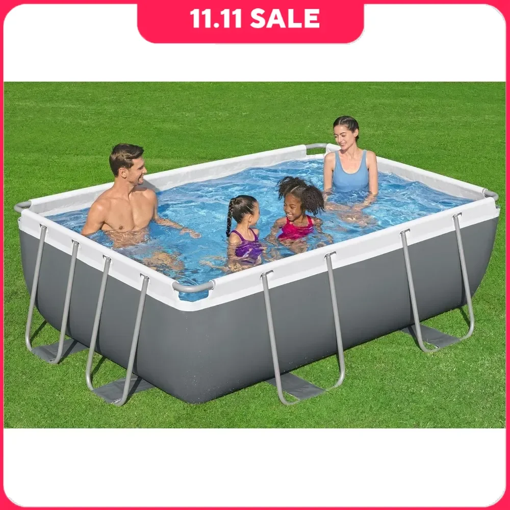 Swimming Poor, Power Steel  Above Ground Pool Gallons, Corrosion & Puncture Resistant,Rectangular Outdoor Family Swimming Pool