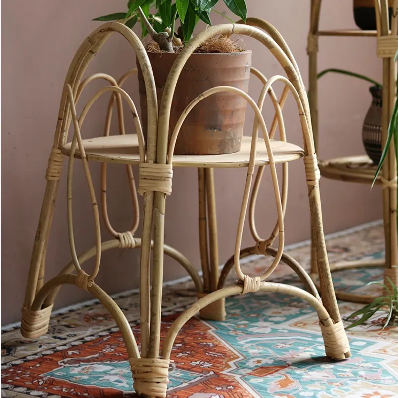 Elegant Nordic Rattan Plant Stand  Creative Floor Storage Rack, Living Room and Balcony Decoration, Unique Homestay Decor