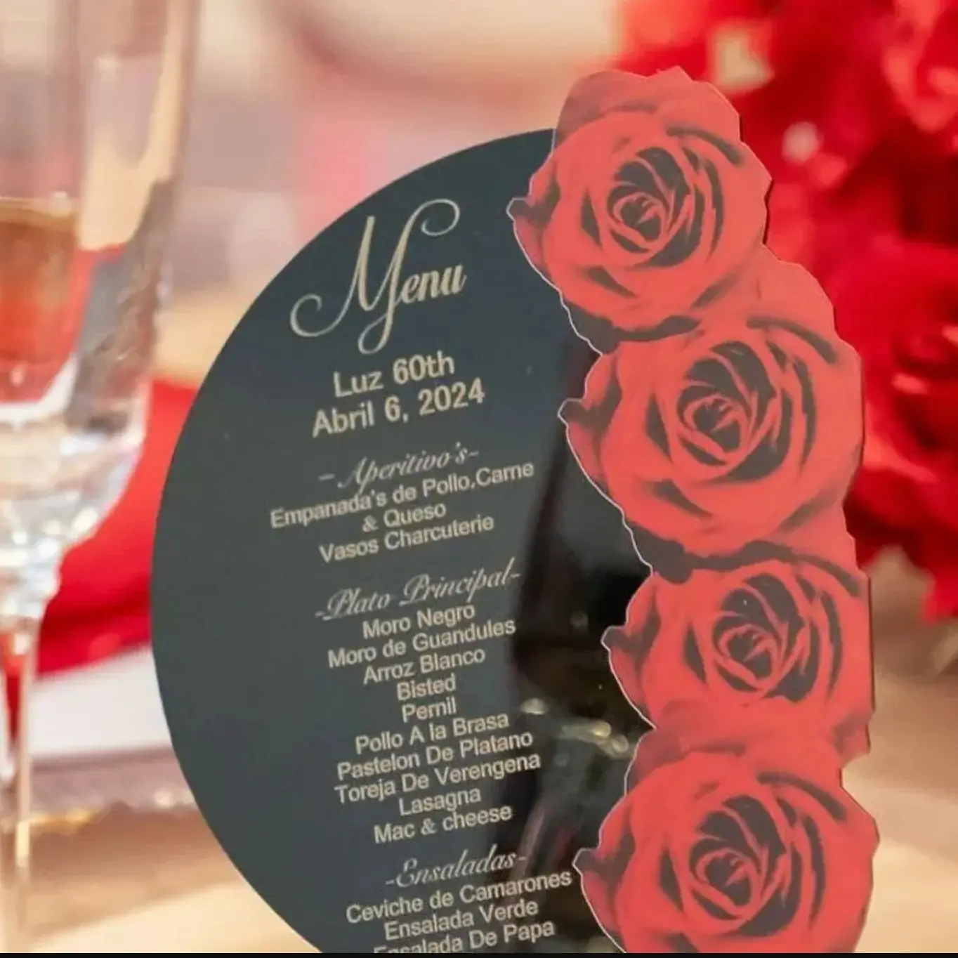 

10pcs Custom Red Rose Wedding Invitation Black Acrylic Dinner Menu Party Decoration Birthday Greeting Invite Card