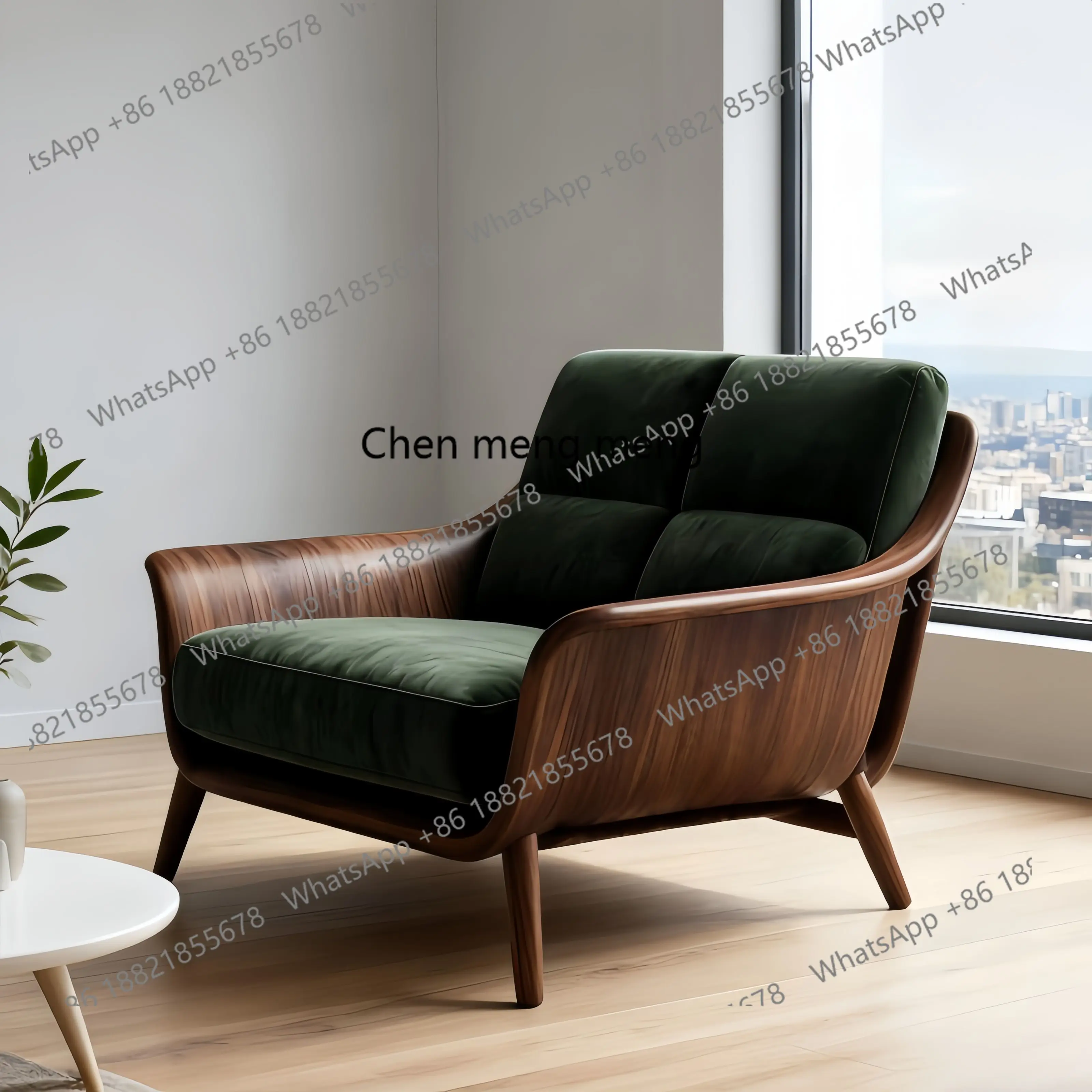 

New Chinese minimalist sofa chair solid wood single leisure negotiation black walnut leather art