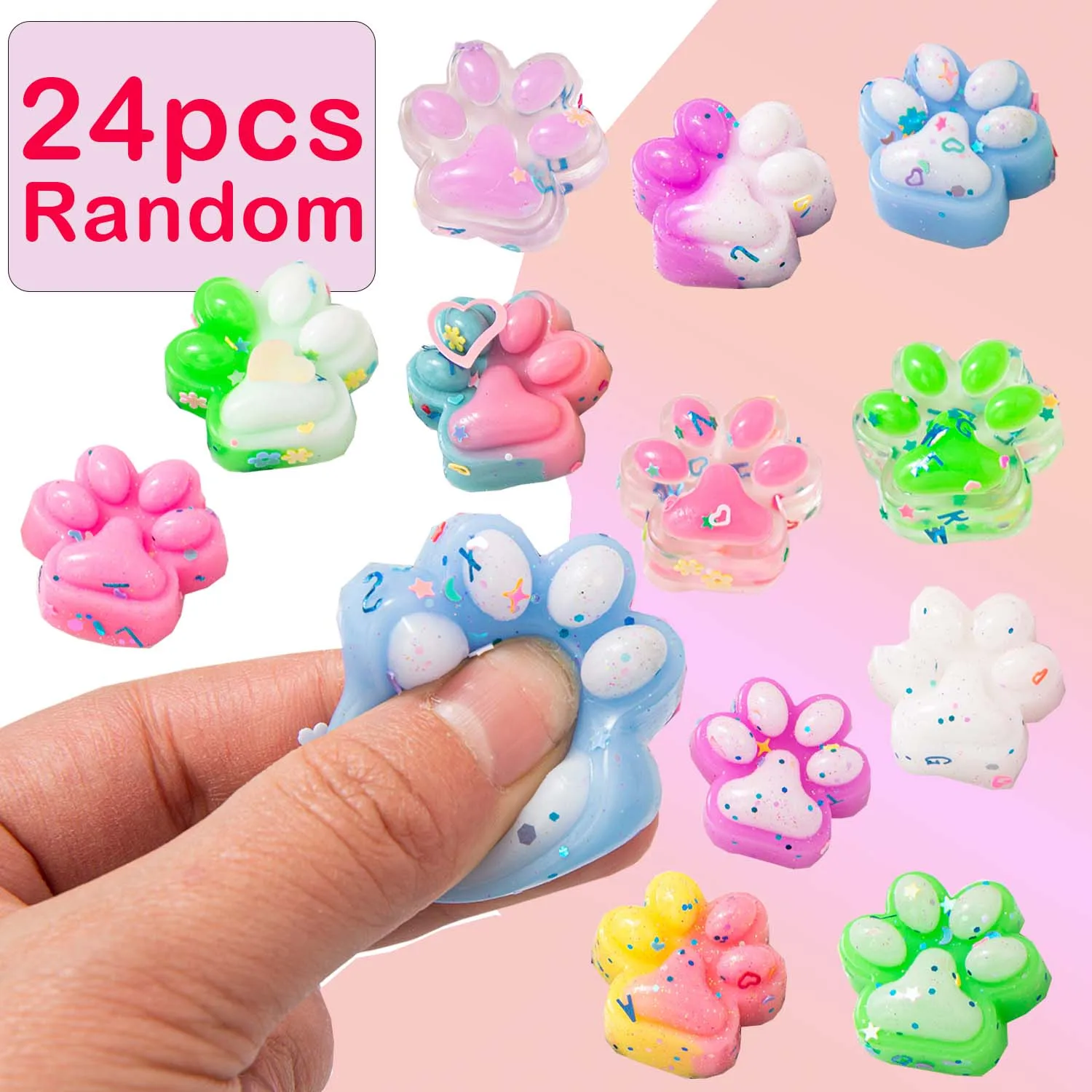 Willekeurige 24 STKS Gekleurde Mini Kat Klauw Speelgoed, Zacht Speelgoed, Paasei Mand Versierd Vulmiddel, Cartoon Gelukkig Overdrukventiel Speelgoed Party