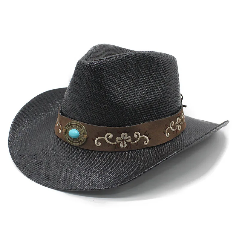 Western Cowboy Straw Hat for Men and Women, European and American Style, Hard Shell Top, Jazz Hat, Sun Protection Hat