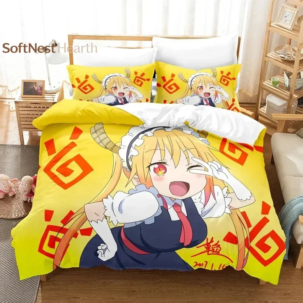 2026 3D Printed Miss Kobayashis Dragon Maid Bedding Set Anime Kanna Duvet Cover Double Twin Full Queen King Adult Kids Quilt Cov