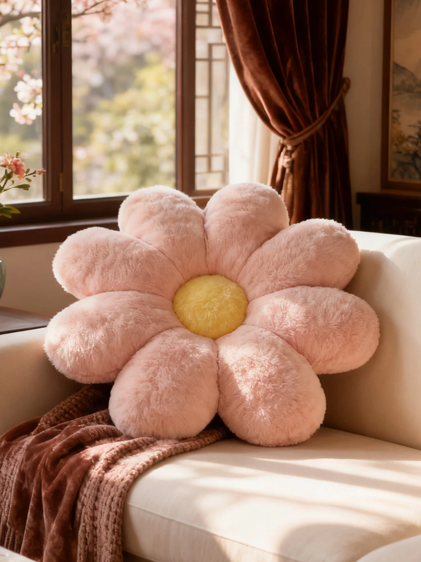 

Creative Rabbit Plush Pillow Eight-Petal Flower Sofa Cushion Comfortable Soft PP Cotton Filled Home Decorative Pillow