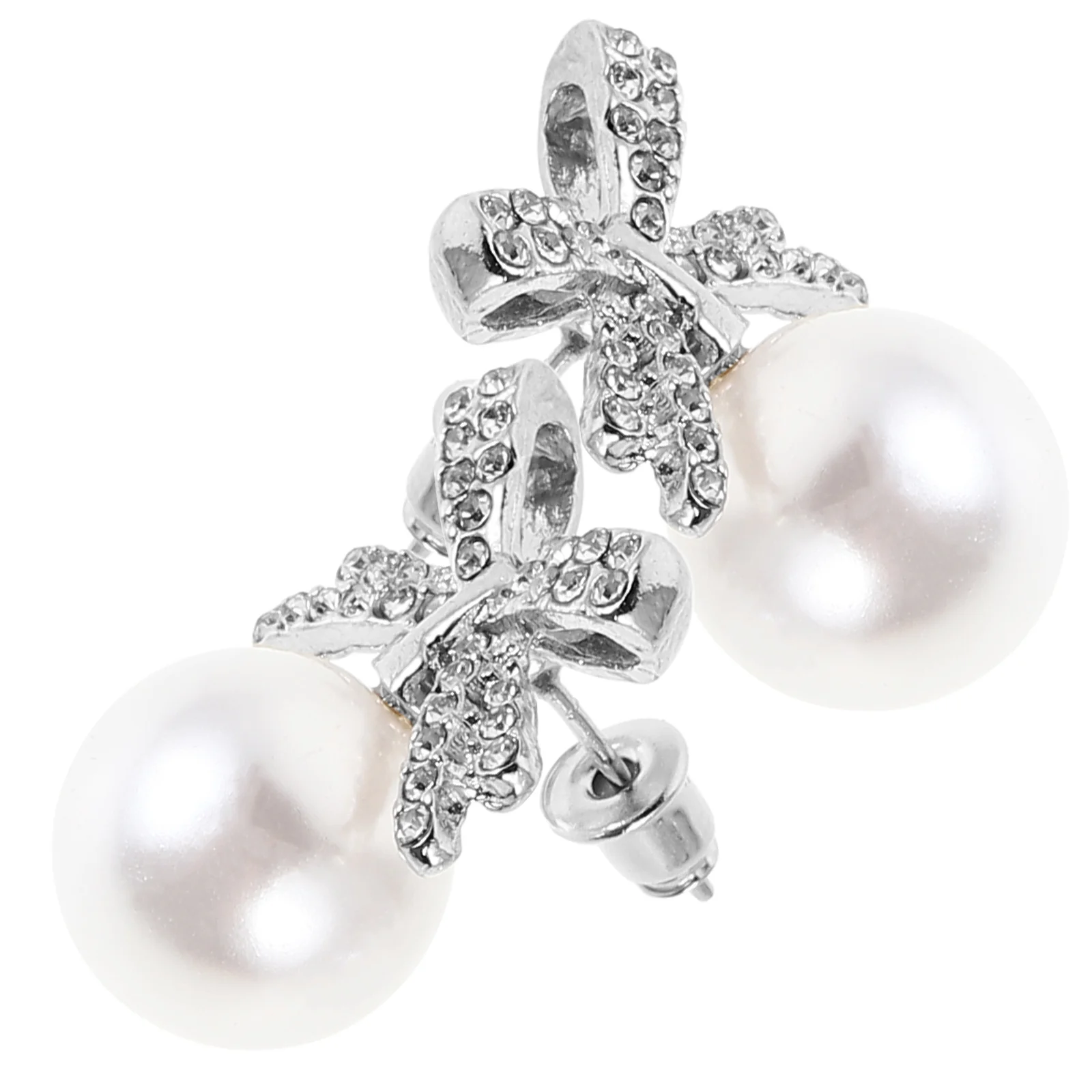 

1 Pair Chic Bow Pearl Earrings Rhinestone Bow Studs With Faux Pearl Bridal And Bridesmaid Jewelry Shiny Earrings For Women Girls