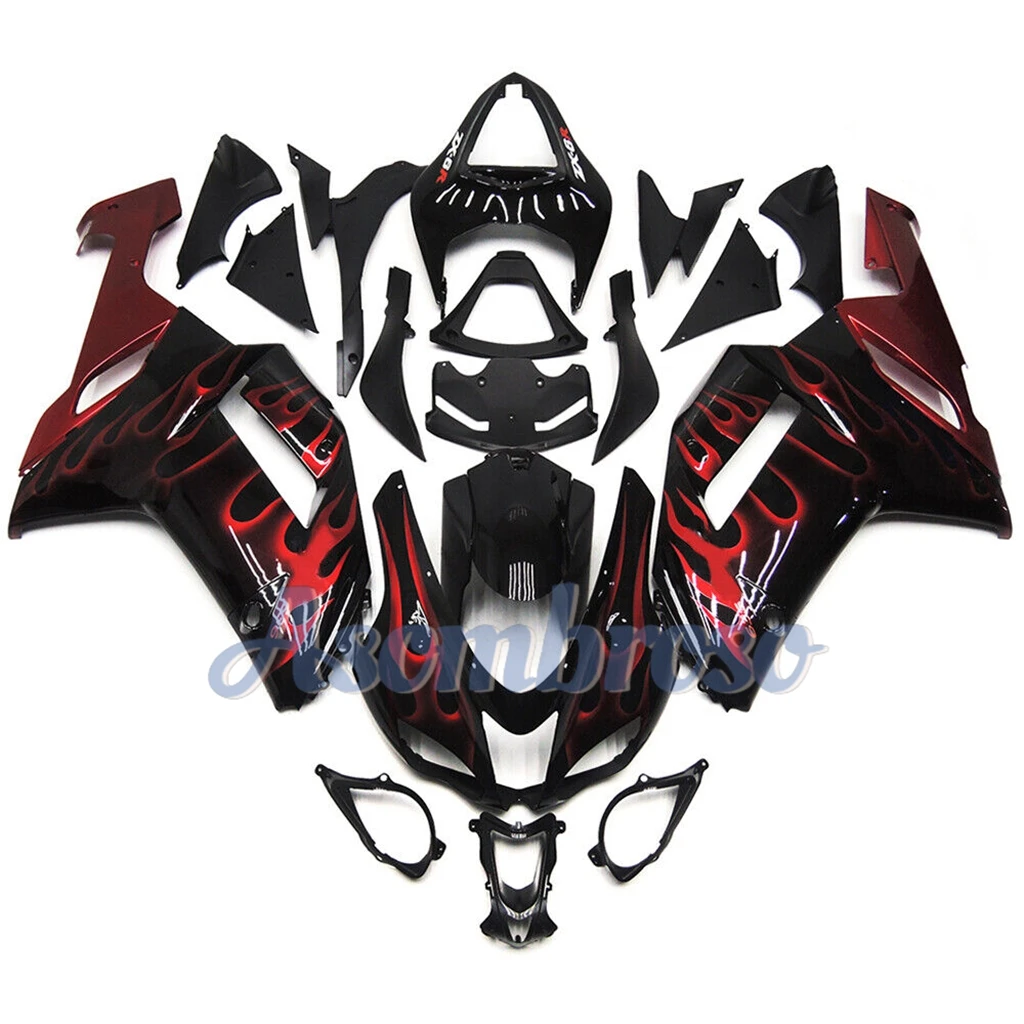 Red Flame black Body Shell For Ninja ZX-6R 2007 2008 ZX 6R ZX636 07 08 ZX 636 ZX6R ABS Plastic Motocycle Fairing kit ZXMT