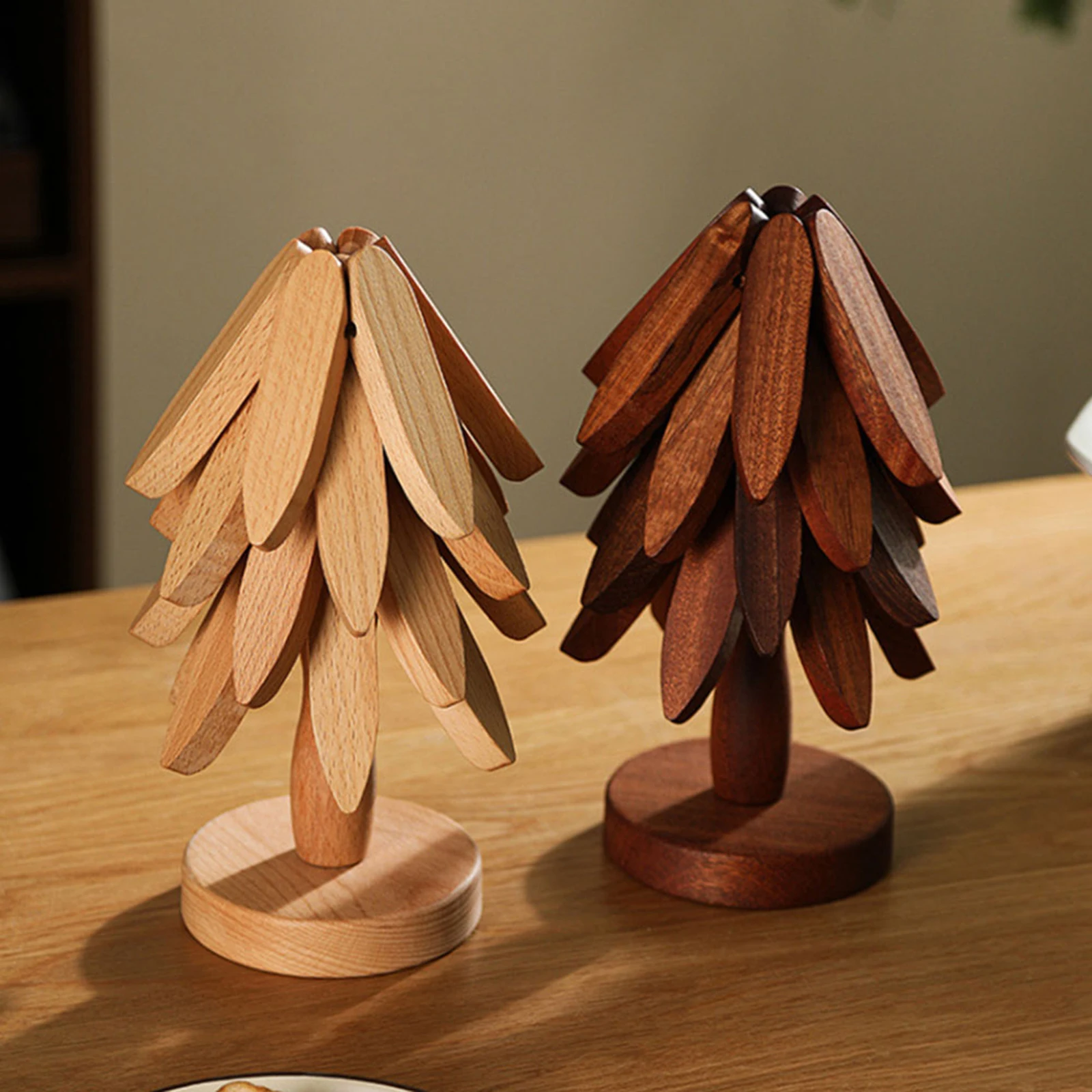 4 قطعة ركائز خشبية للأطباق الساخنة أضعاف شجرة شكل الجوز الجدول حصيرة أصحاب الحرارة معزول وسادة مجموعة الوقايات للأواني مكافحة تحرق