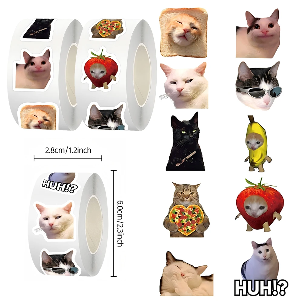 

500pcs Animal Cat MEME Stuckers Roll Funny Cartoon Toy Decals DIY Scrapbook Phone Laptop Cute Decoration Sticker Kid Reward Gift