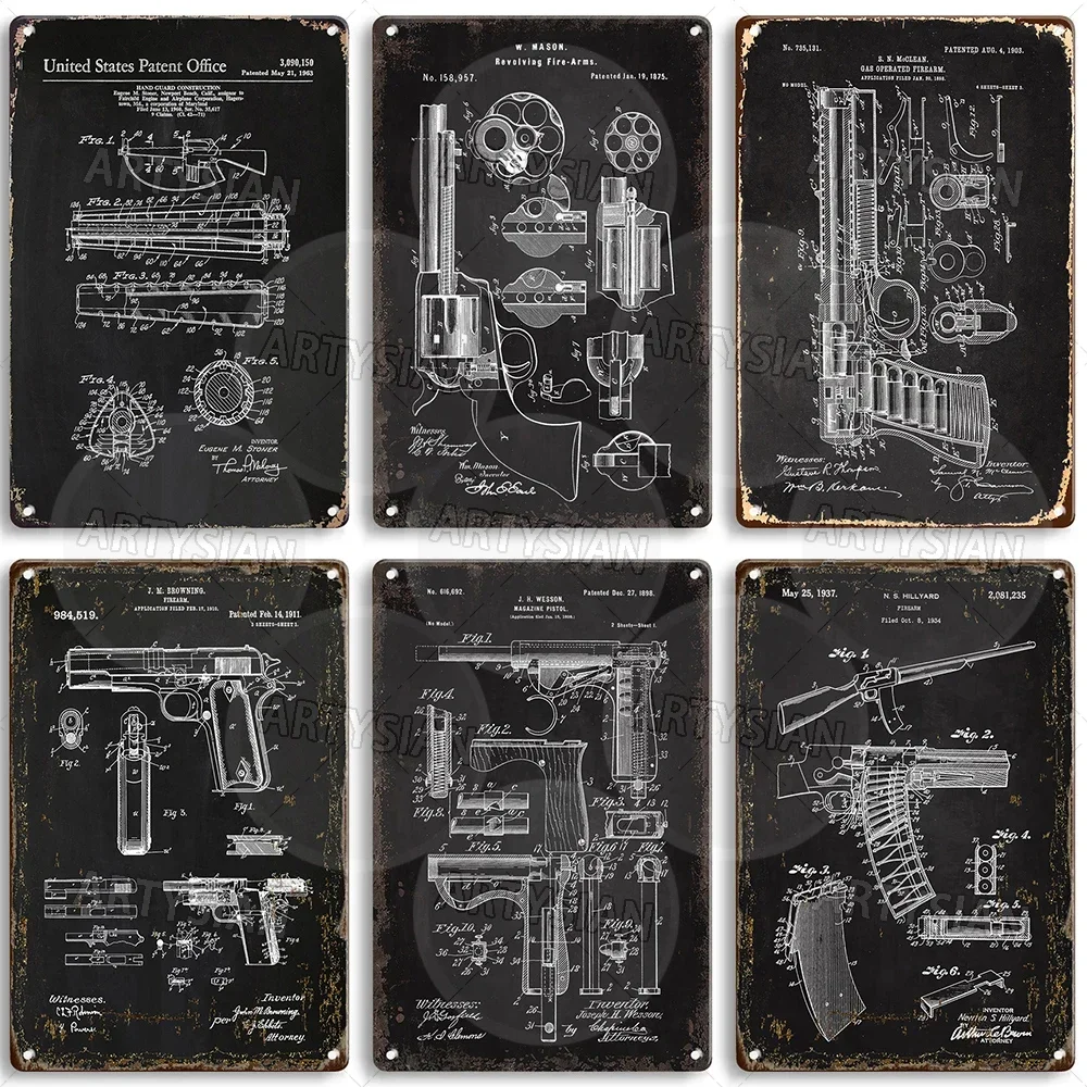 Patent Metal Plaque Gatling Gun Mason Revolving Firearm W.H. Buell Bullet Design Rubber Band Gun S.N. McClean Gas Operated Gun