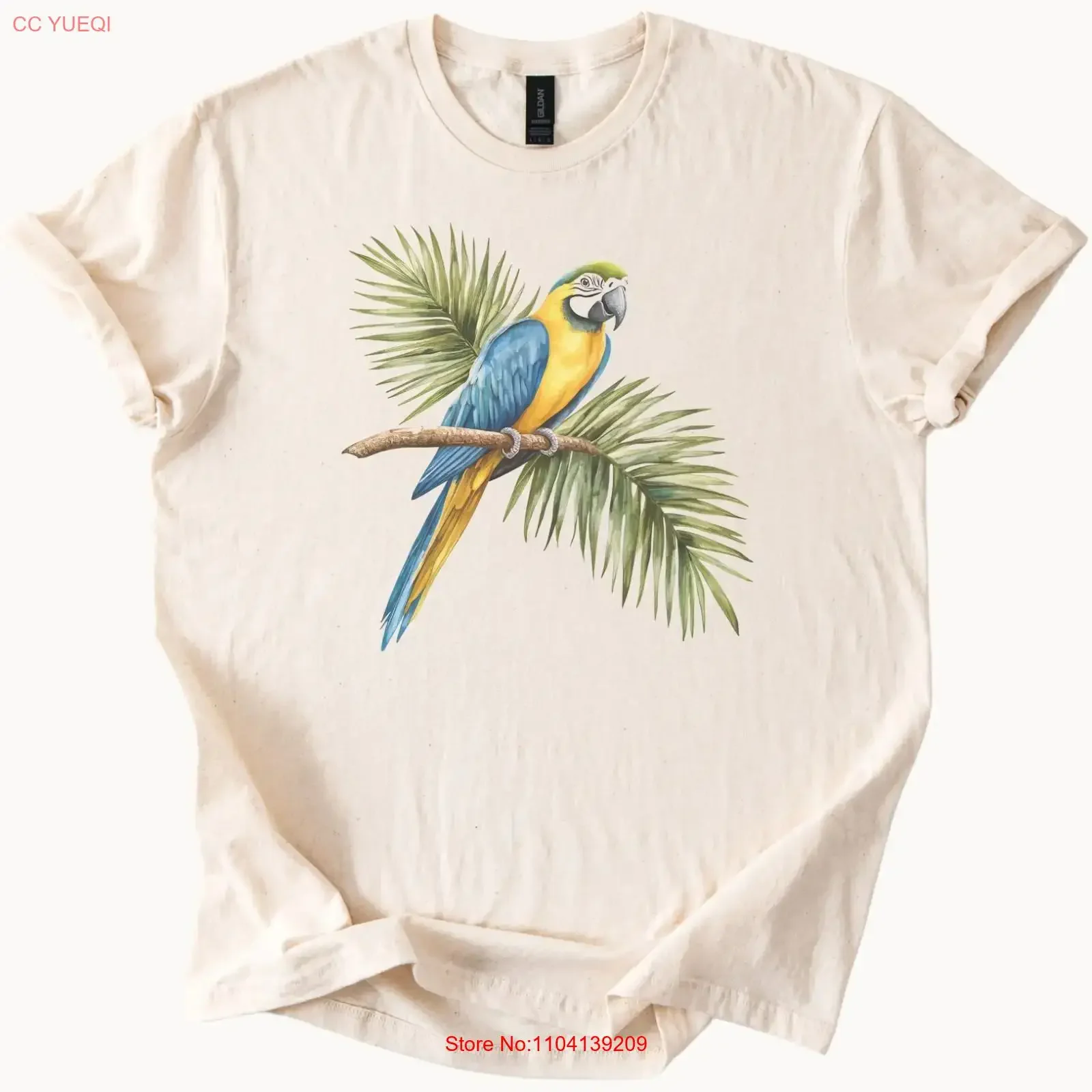Blue and Yellow Macaw Parrot T Shirt Tropical Bird Art  vintage Washed graphic designer clothes Comfortable Stretched