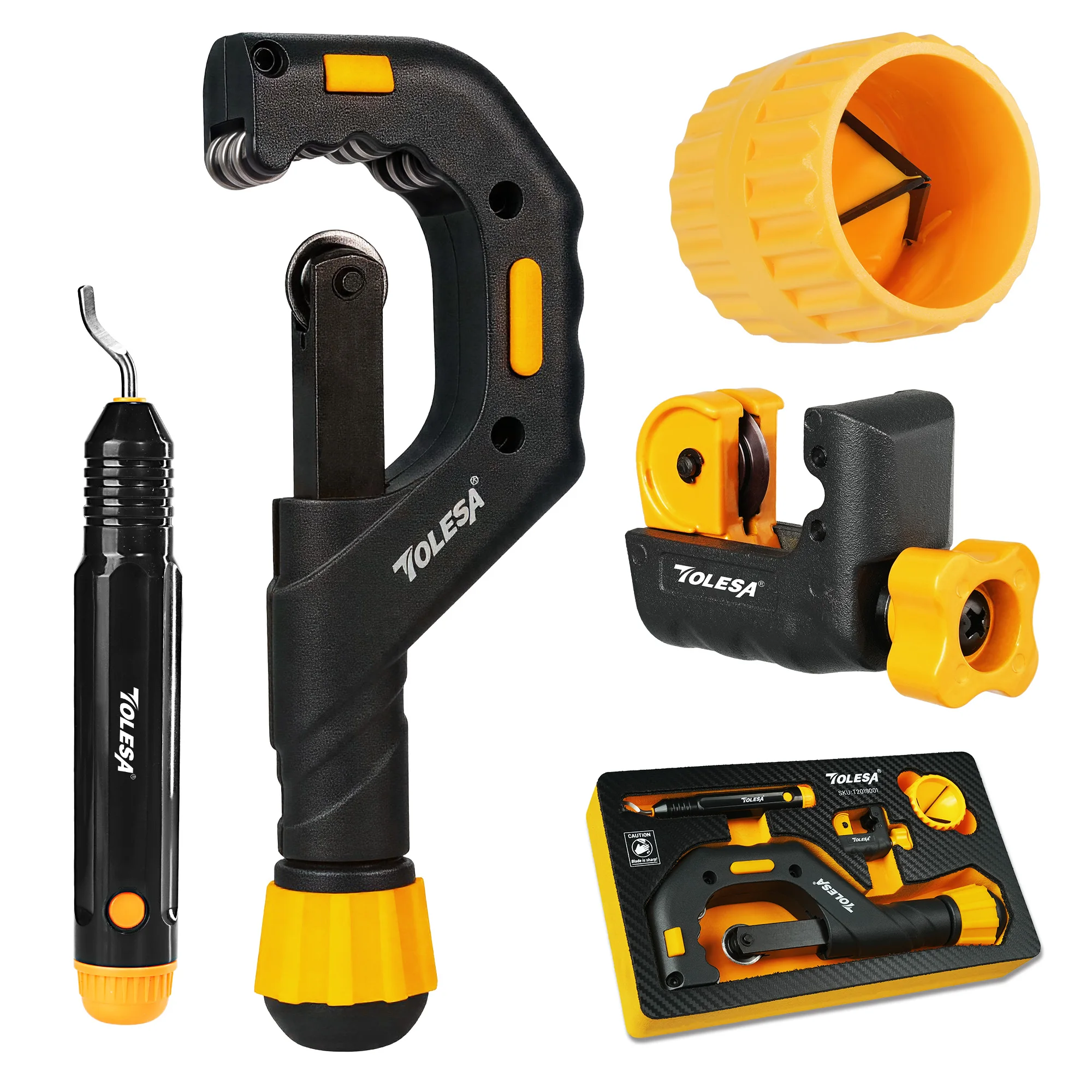 TOLESA 4PC Pipe Cutter Tool Heavy Duty 1/8''-2 3/4'' OD for Precise Clean Cut, for Stainless Steel, Copper, Aluminum, Brass, PVC