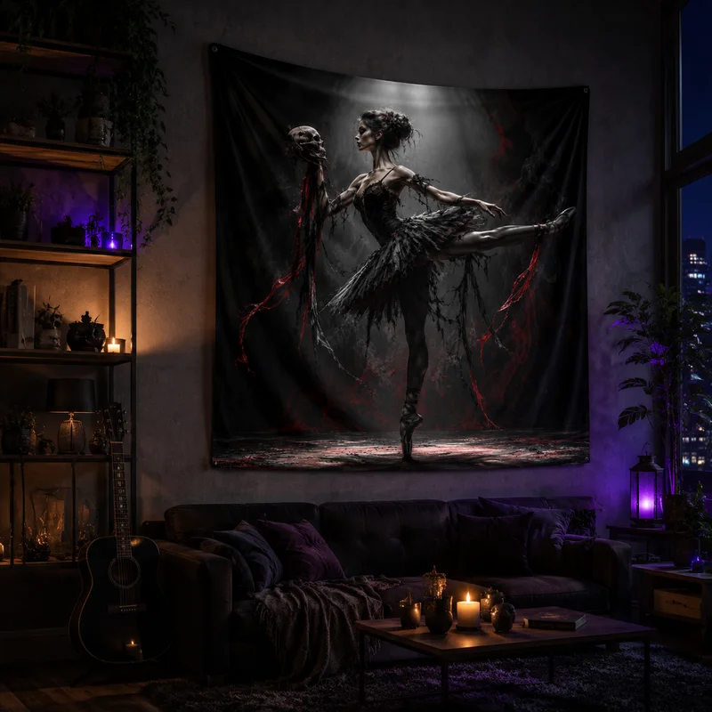 VIKAMA Vintage Gothic Ballerina Tapestry Dark Horror Cool Aesthetic Wall Hanging Bedroom Dorm Gaming Room Apartment Decor
