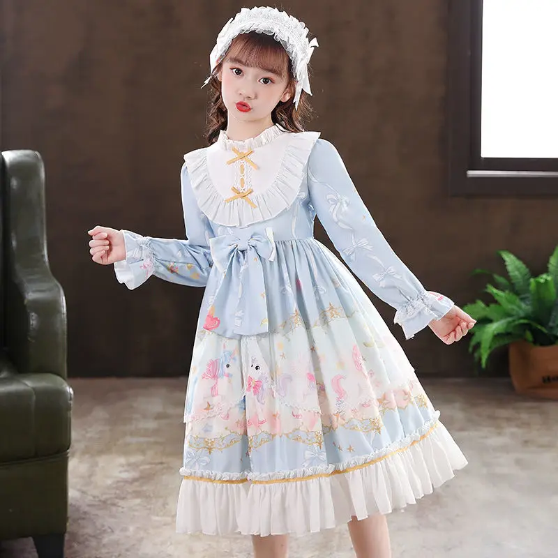 Principessa Lolita gonna ragazze estate nuova spagna dolce bambini cartone animato vestito a maniche lunghe gonfio Tulle gonna carino bambini loli