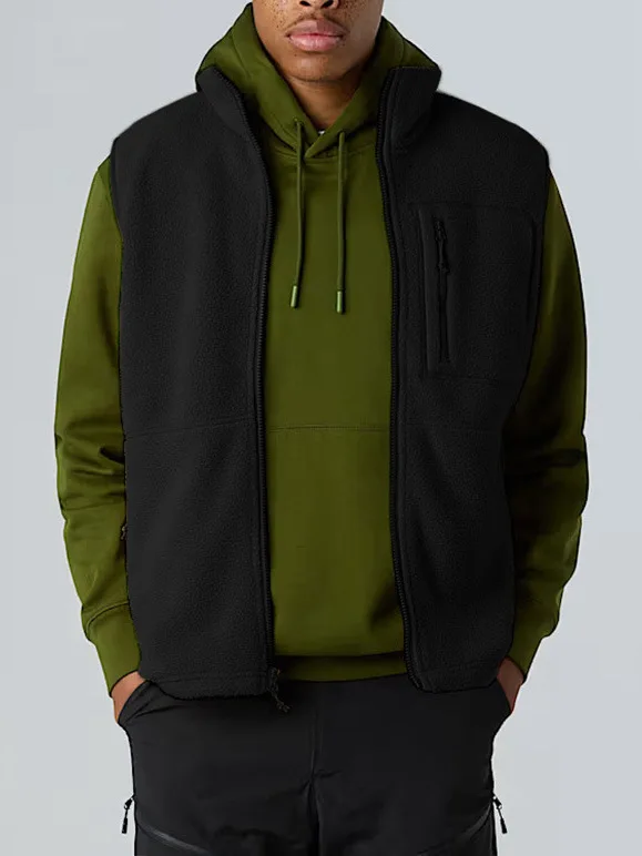 

Outdoor Casual Fleece Vest Thickened Sports Coat Open Cardigan Jacket Loose Fit Youthful Style Pure Color Cotton 100%
