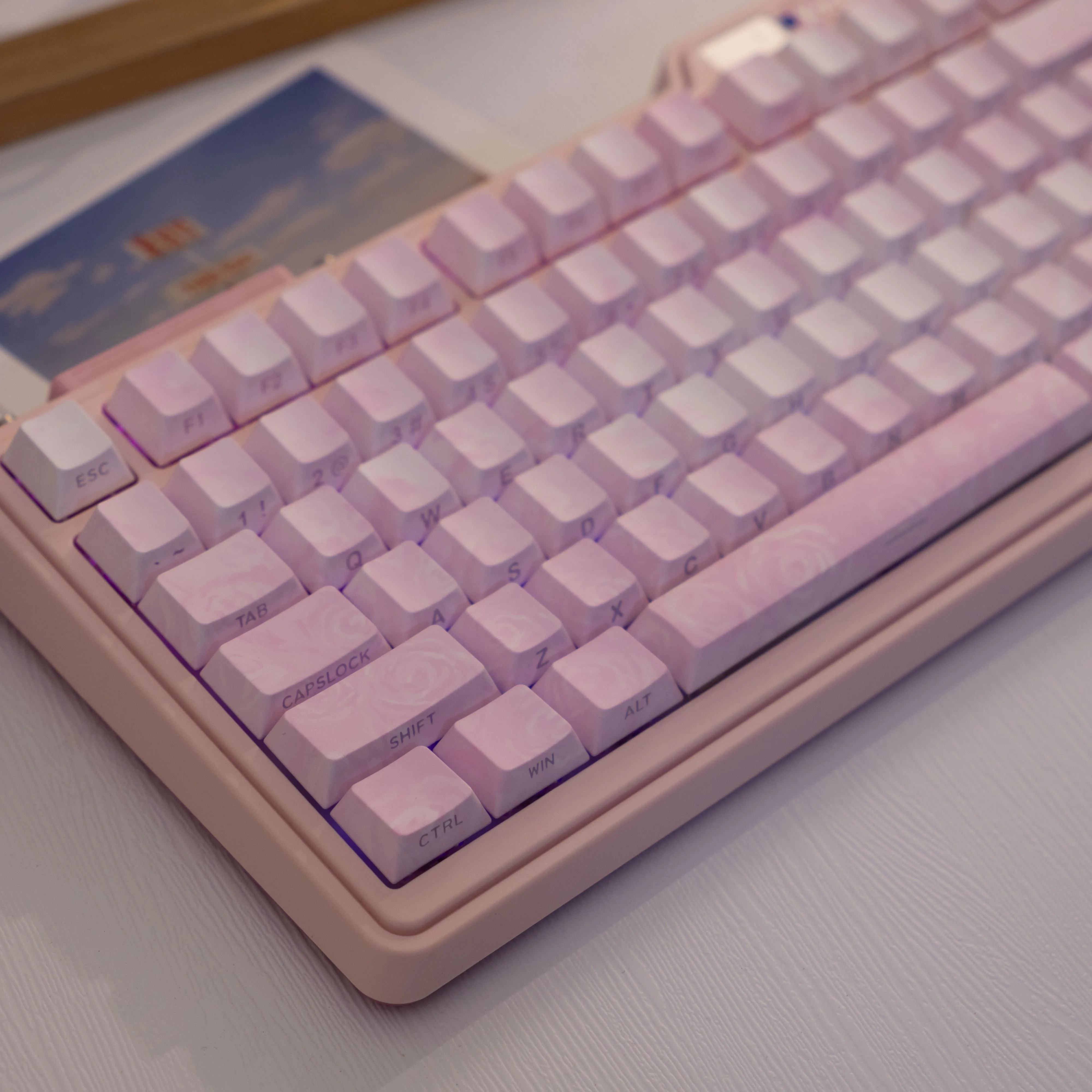 

138Key Rose PBT Keycap Side Engraved Translucent Dye-Sublimation,Compatible with MX for Keyboard Fit 61/64/68/87/96/104/108