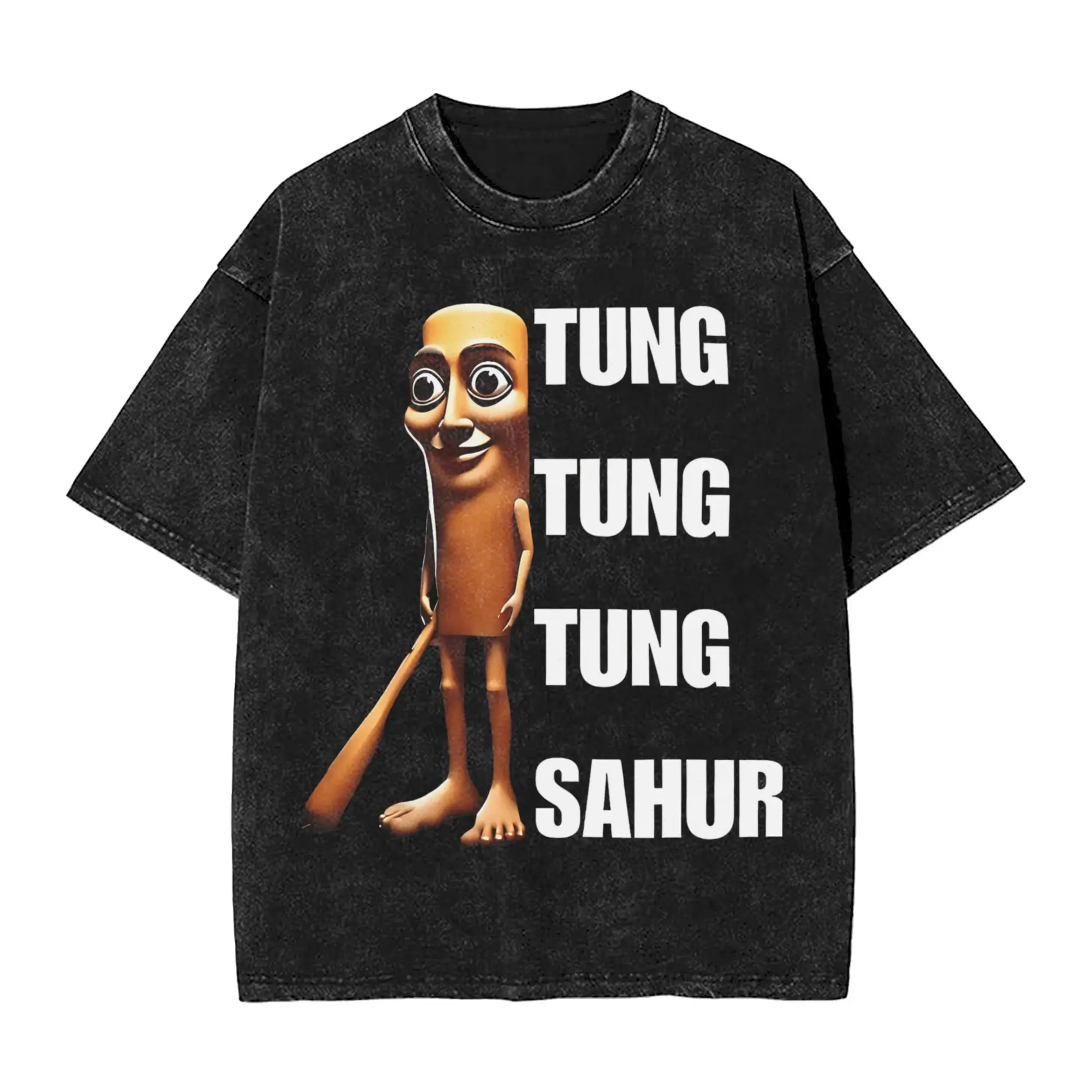 

Tung Tung Tung Sahur Футболки Мужская хлопковая винтажная футболка с круглым вырезом Итальянская футболка Brainrot с коротким рукавом Одежда больших размеров