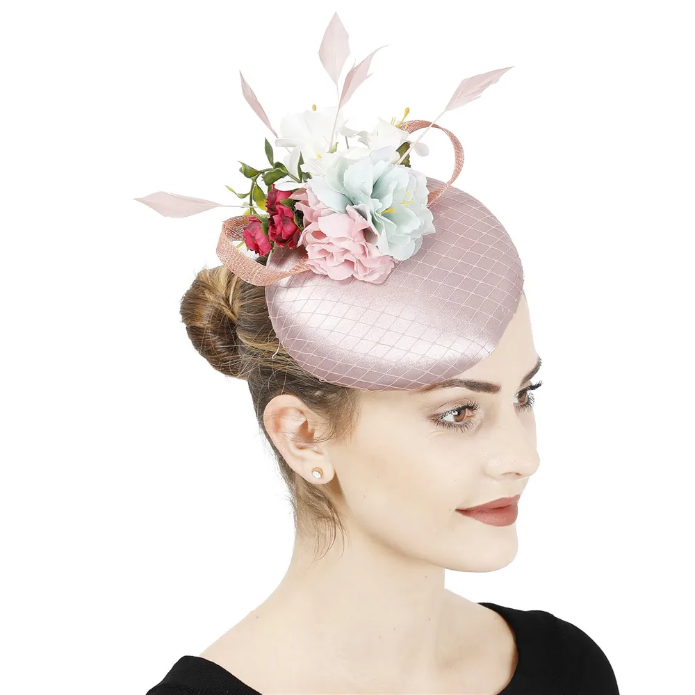 Chic Elegant Bride Flower Fascinator Headband Women Wedding Formal Headwear For Church Cocktail Party Evening Event Hair Hat