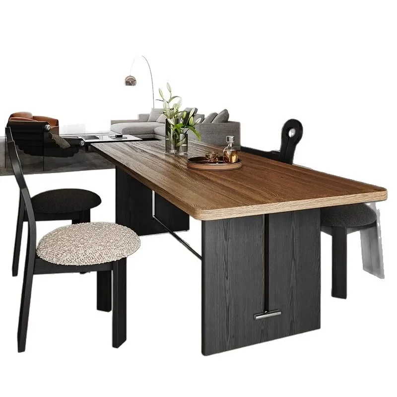 

Simple medieval solid wood dining table retro wabi style dining table household rectangular walnut designer study desk