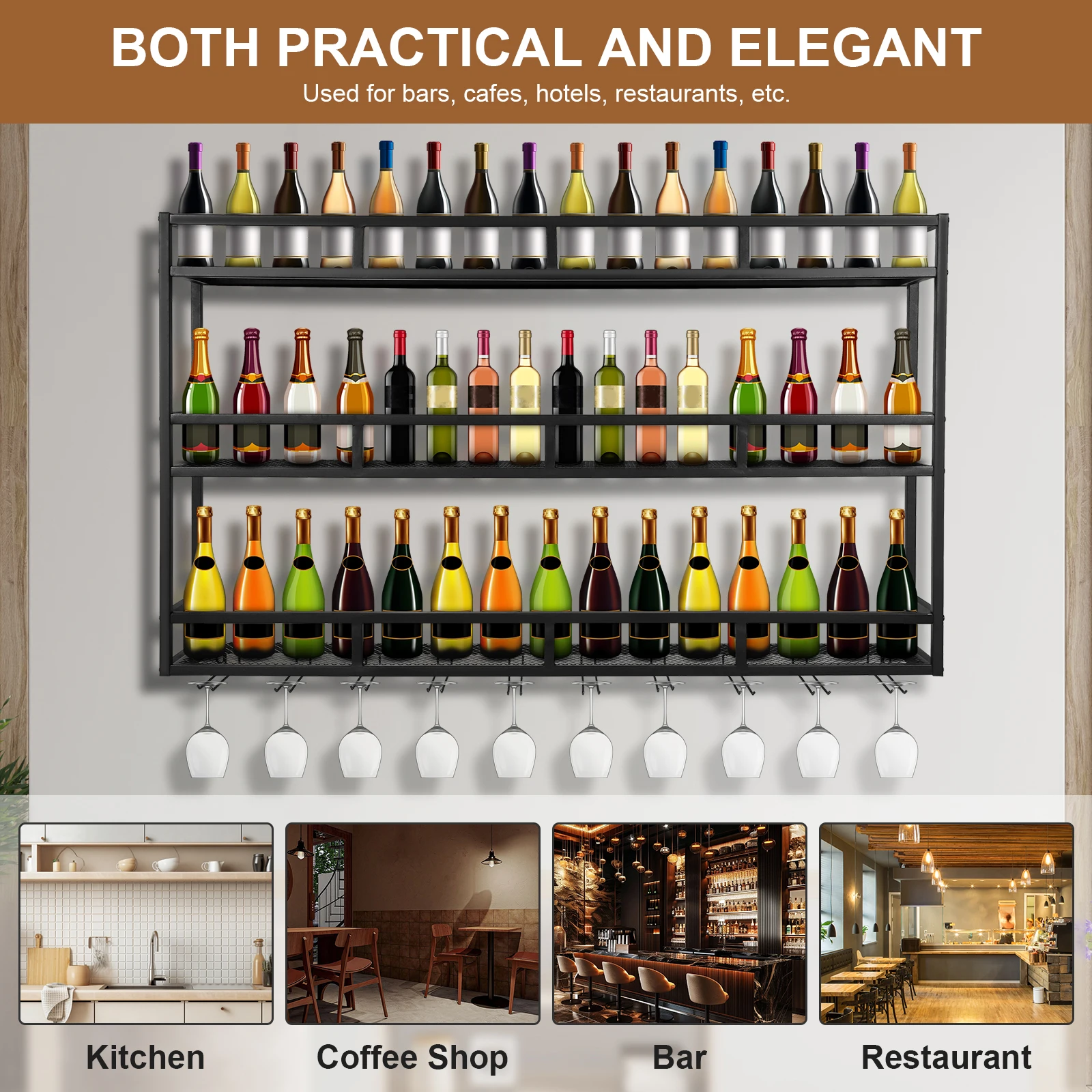 

Настенная декоративная полка для бутылок с алкоголем, винный стеллаж большой вместимости для домашнего бара и столовой