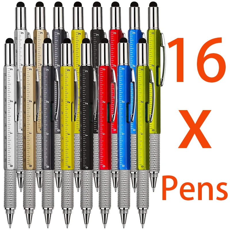 16Pcs Multitool Pen Gifts for Men 6 in 1 Cool Gadget with Ruler Level Screwdriver Stylus Ballpoint Pen Unique Gift