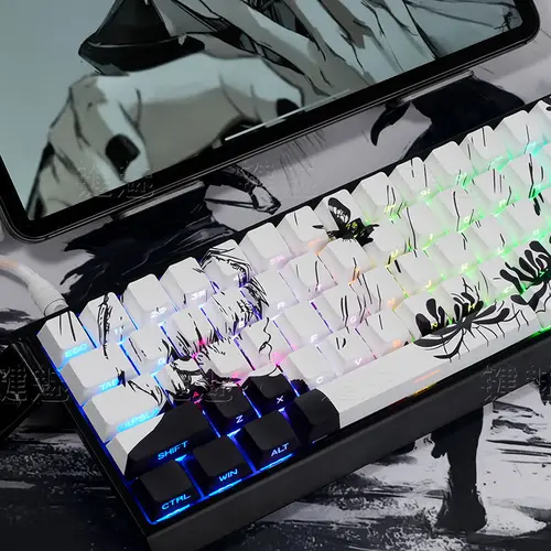 Imagen 2 del producto Teclas de Anime translúcidas de 130 teclas, tapa de tecla temática Kaneki Ken, perfil de cereza PBT, teclas originales hechas a mano para teclado mecánico