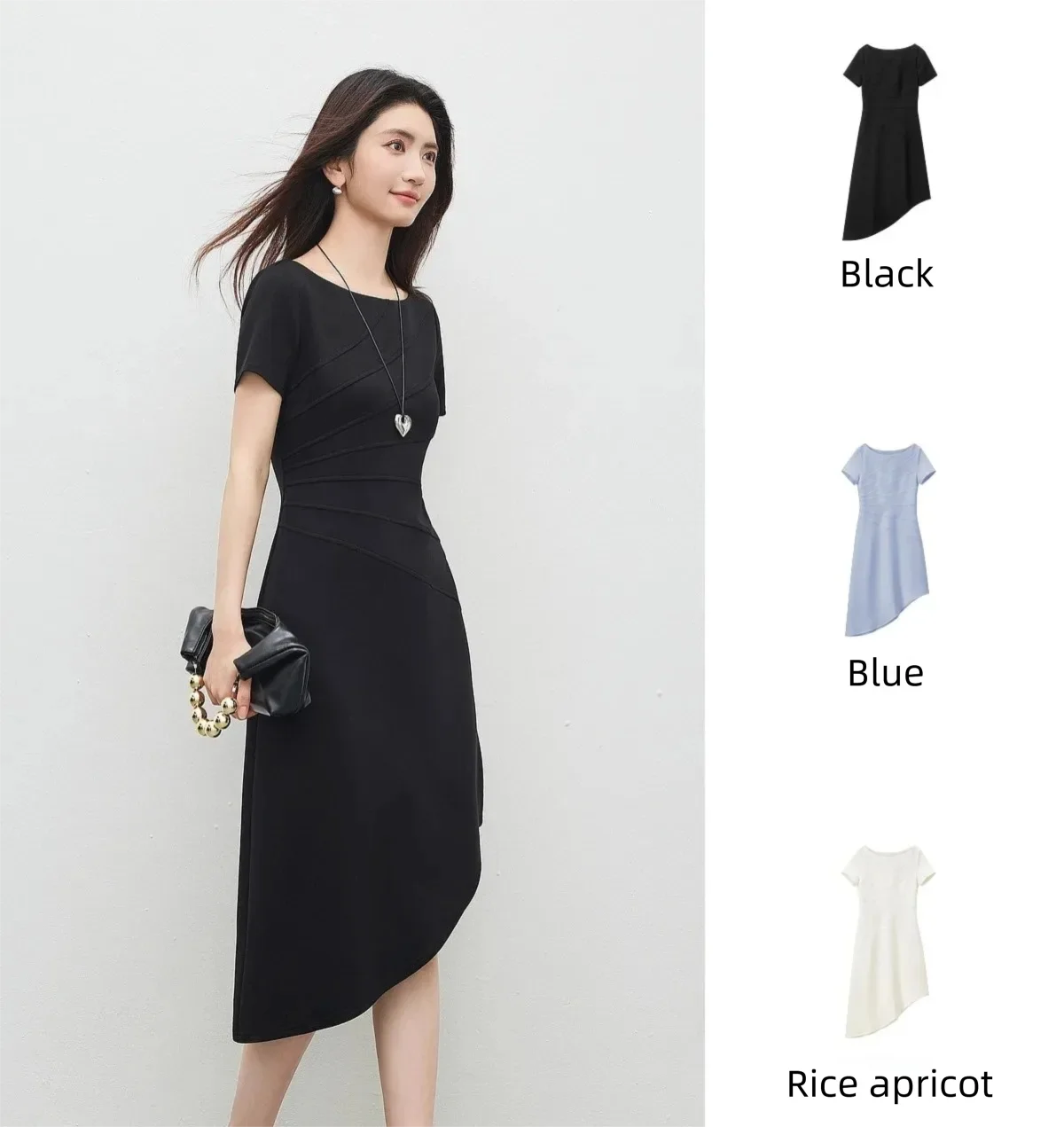 SENTUBILA Damen Schwarzes Strick-T-Shirt-Kleid 2026 Elegantes Schulterfreies Slim-Fit Asymmetrisches Midi-Kleid für Damen Q62LN7424 – Detail 6