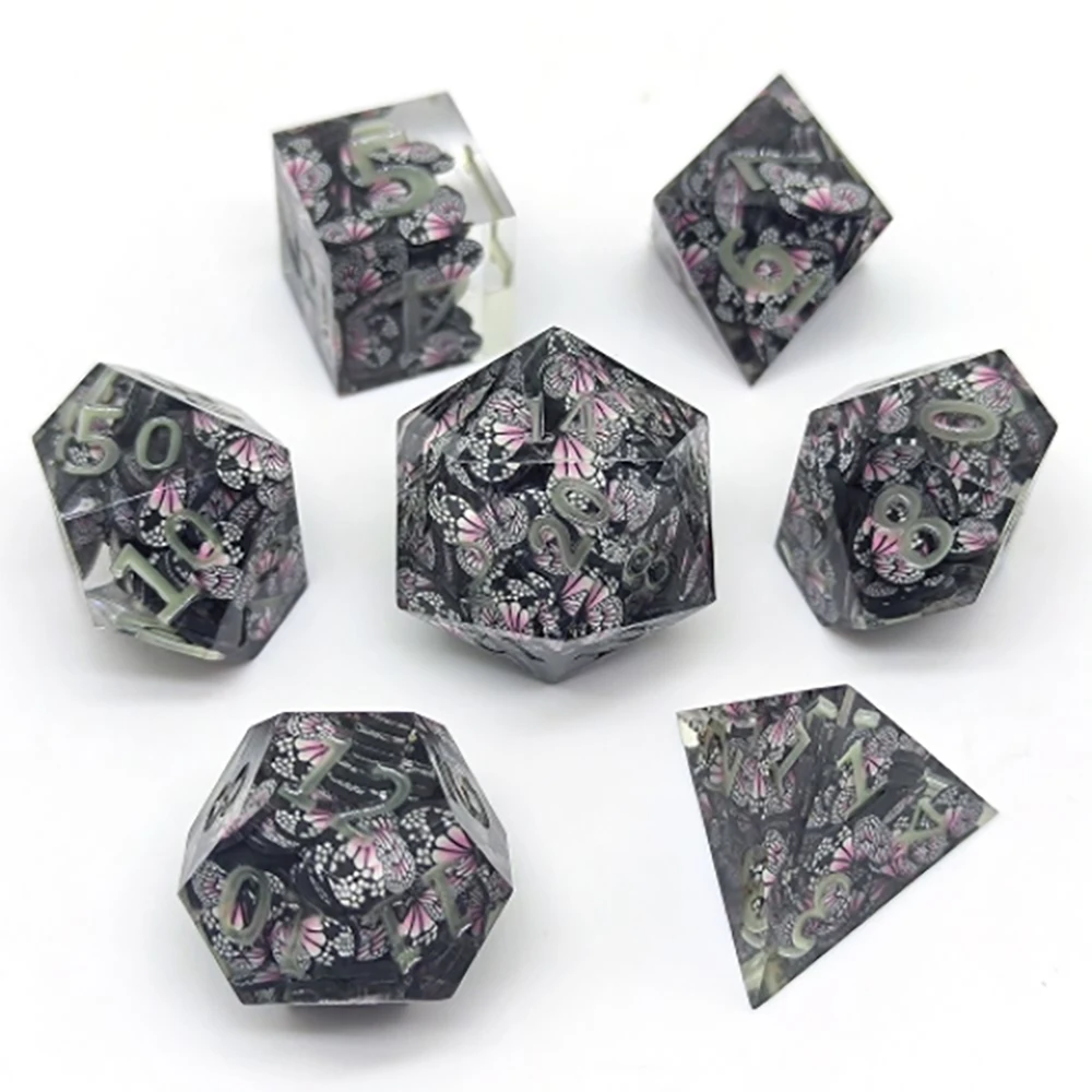 New Glow-in-the-dark Resin Dice D&D Set Handmade Polyhedral Resin Dice with Sharp Edge DND D6 D20 Dice for TRPG Game