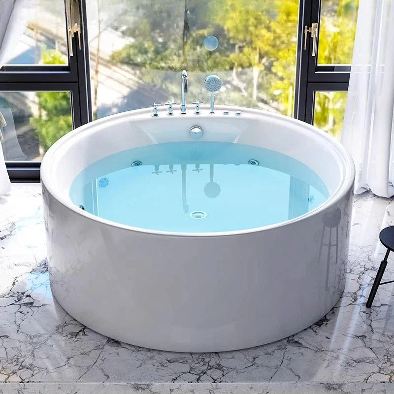 

Independent round bathtub household acrylic thermostatic massage double bathtub small apartment