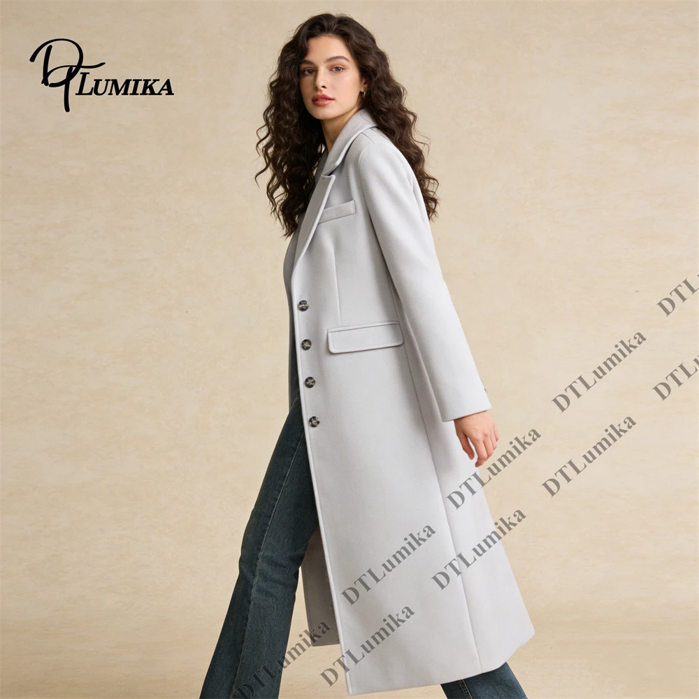 

DTLumika Women’s Light Gray Longline Blazer with Notch Lapel, Single Breasted Slim Fit Jacket for Office Work Business Casual