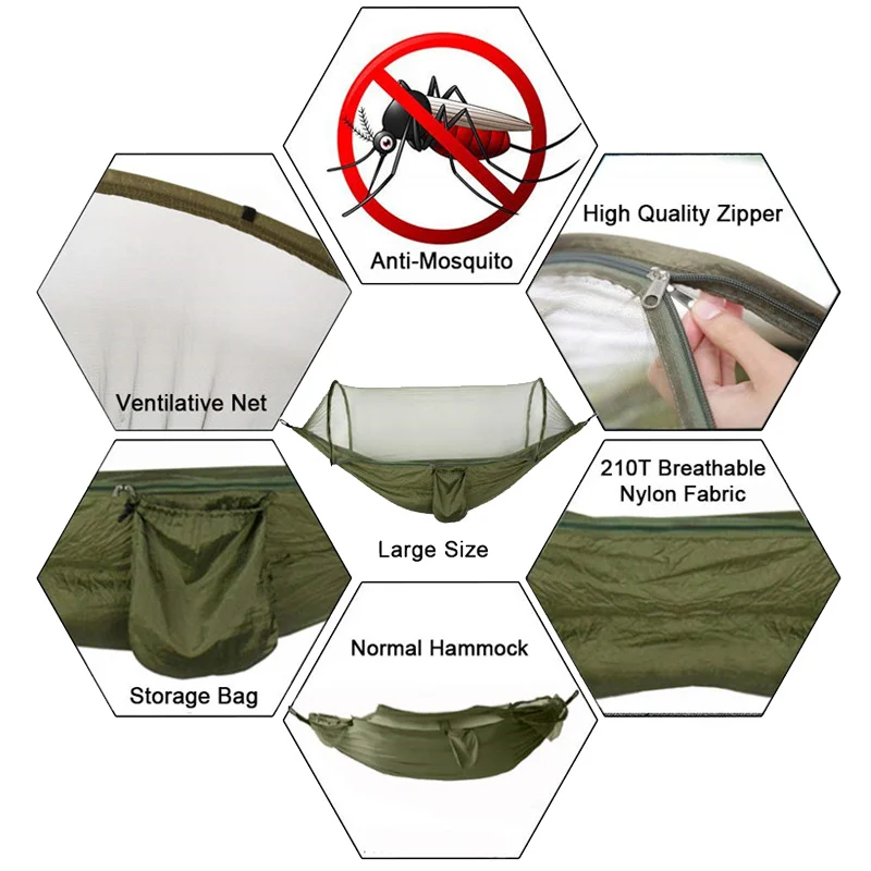 Automatic Quick-opening Mosquito Net Hammock Outdoor Camping Pole Hammock Swing Anti-rollover Nylon Rocking Chair Portable