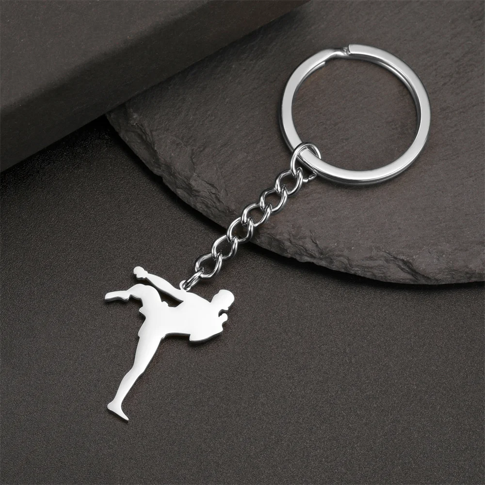 My Shape Taekwondo High Kick Keychains for Men Stainless Steel Sports Charm Karate Jiu Jitsu Keyring Jewelry Male Boys Gym Gifts