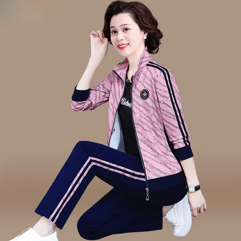 

Casual Spor Tee-Piece Set Mom Coat for Middle-Aged Women Autumn Faion Anti-Aging Ele Sportswear Ensemble